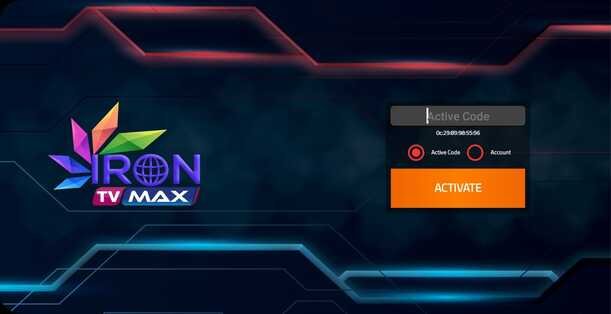 Écran de l’application officielle IRON TV MAX
